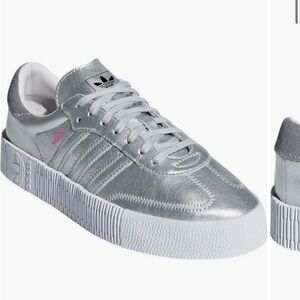 adidas Women's Silver Metallic Platform Sneakers with White Sole